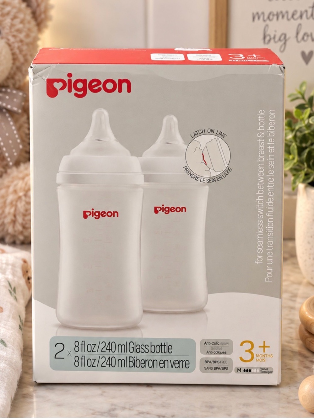 Pigeon 8 oz Glass Baby Bottles - (2-Pack) new and sealed